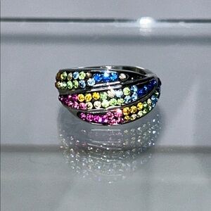 Hypoallergenic Stainless Steel Multi Color CZ Designer Ring By Stately Steel